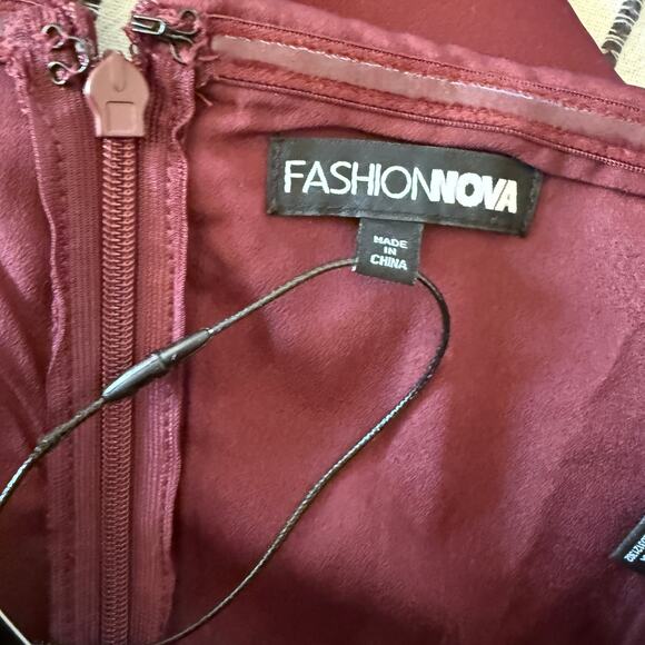 FASHION NOVA | Definitely Darling Burgundy Satin Corset Cocktail Dress | Medium - Picture 6 of 8